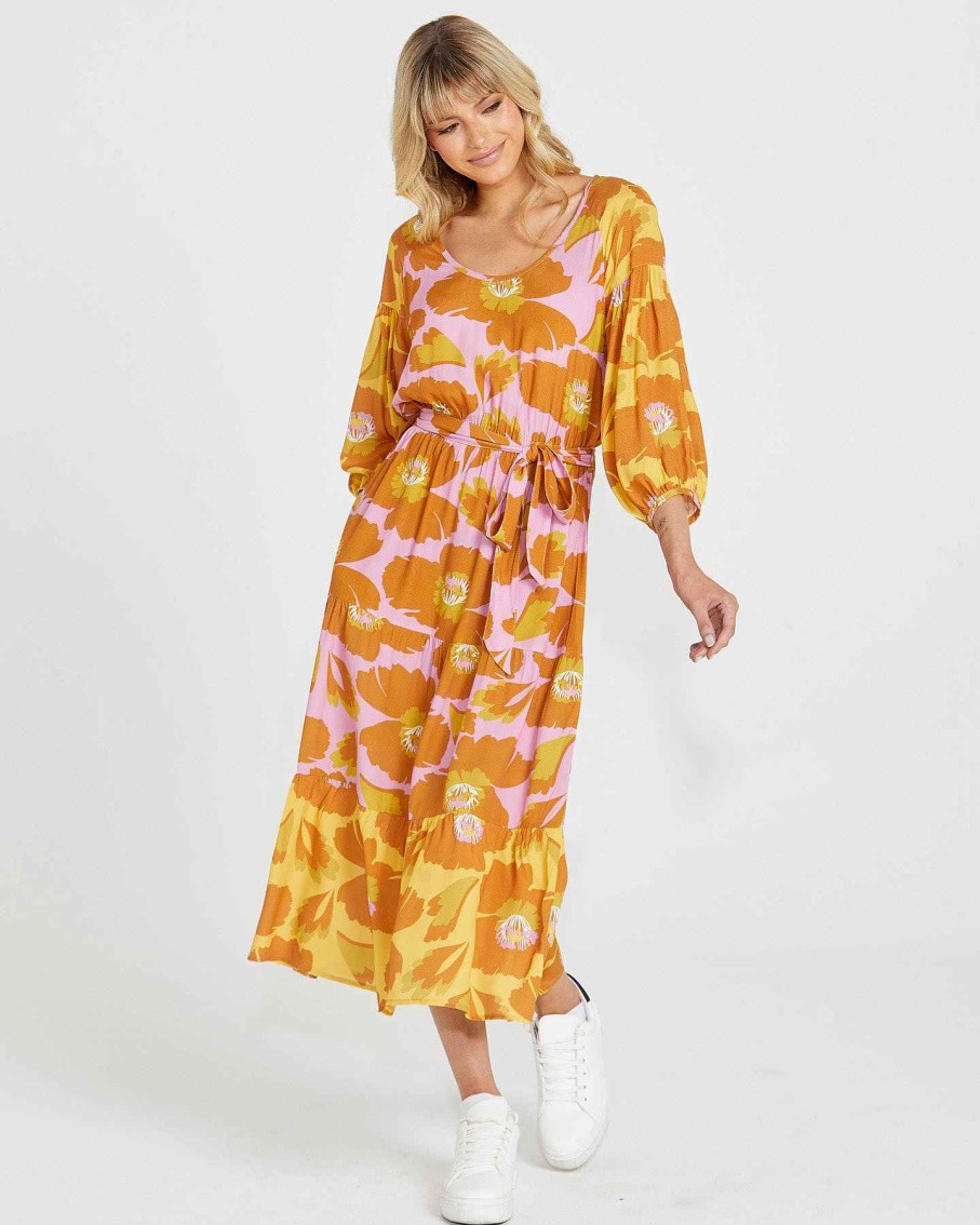 Clothing Sass Clothing | Harper Tiered Midi Dress Multi Floral