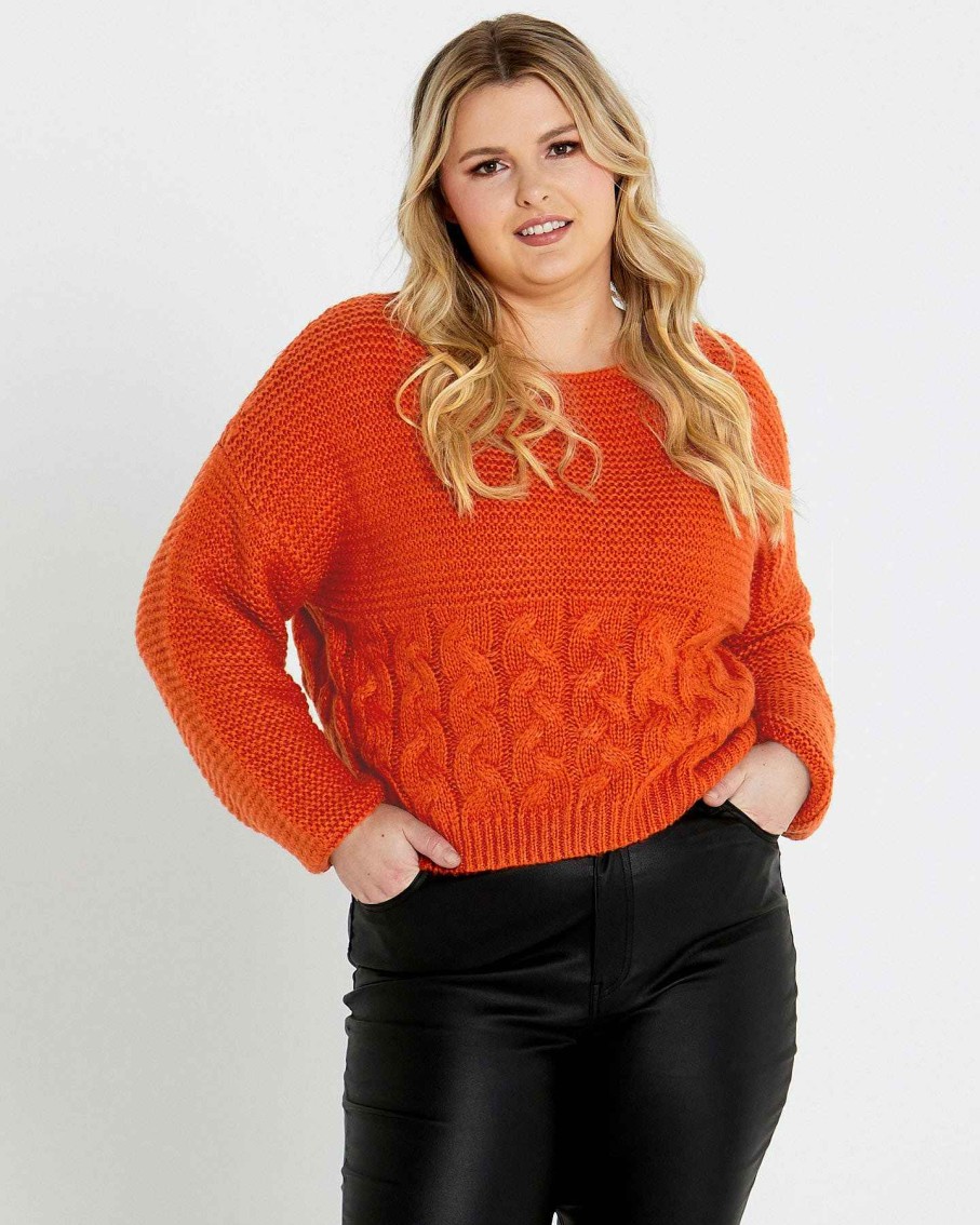 Clothing Sass Clothing | Erin Cable Knit Jumper Burnt Orange