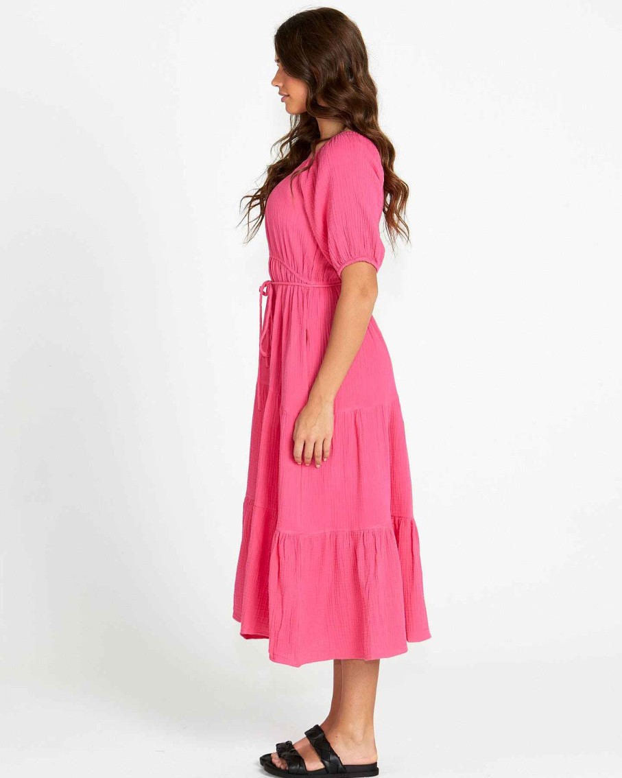 Clothing Sass Clothing | Felix Tiered Midi Dress Pink