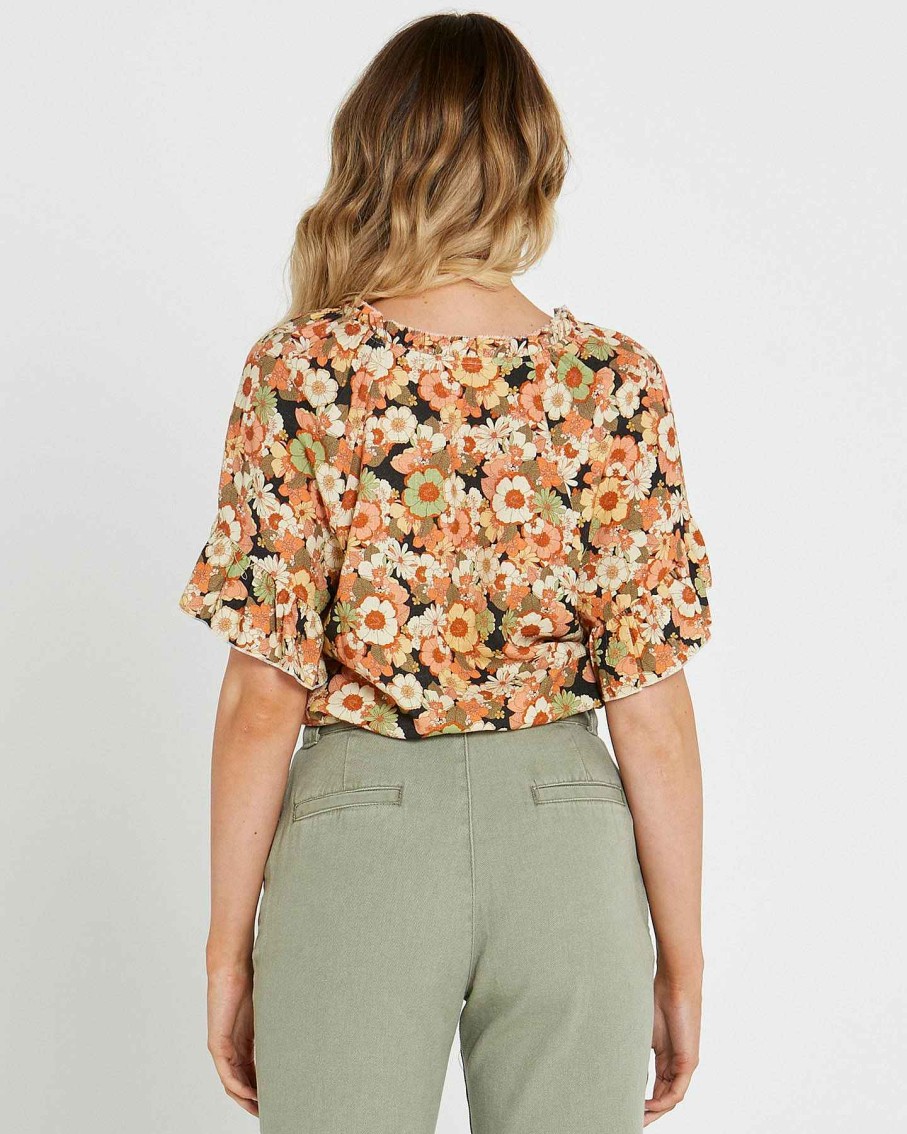 Clothing Sass Clothing | Valerie Frill Sleeve Top Fall Floral