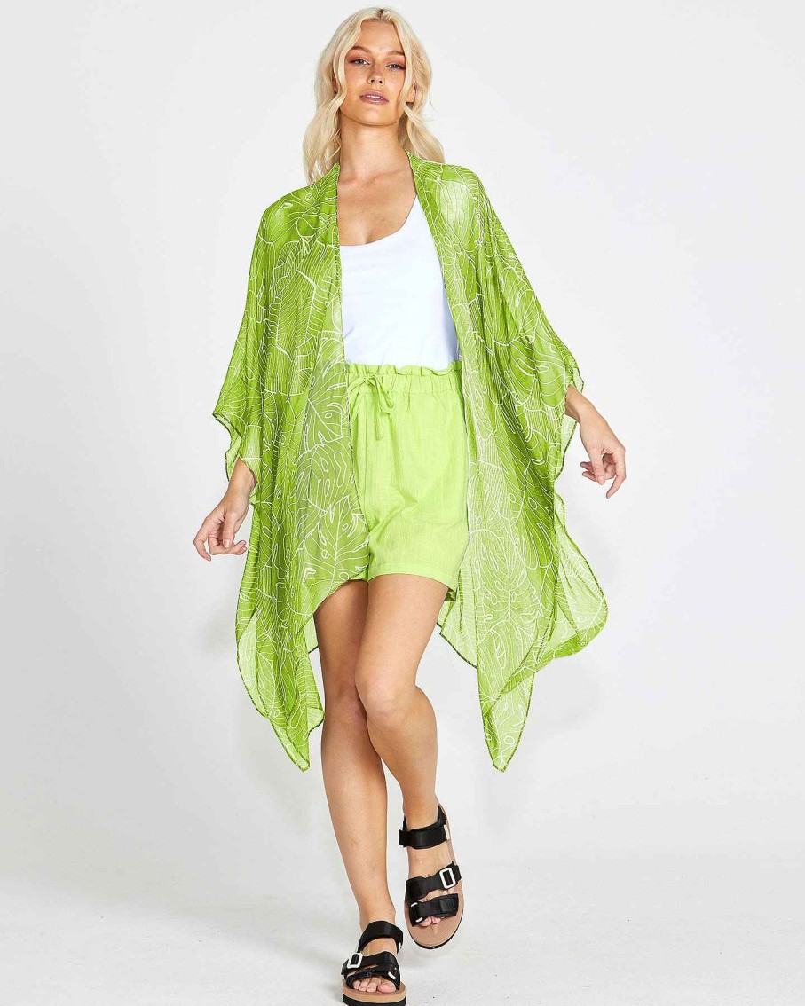 Clothing Sass Clothing | Amber Elastic Waist Drawstring Cotton Short Green Lime