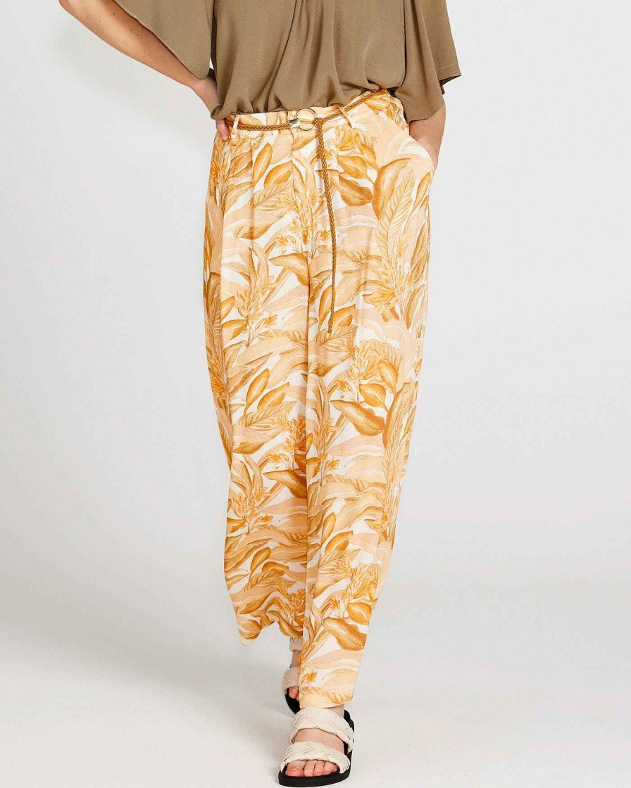 Clothing Sass Clothing | Portia Elasticated Wide Leg Linen-Blend Pants Yellow Palm Springs