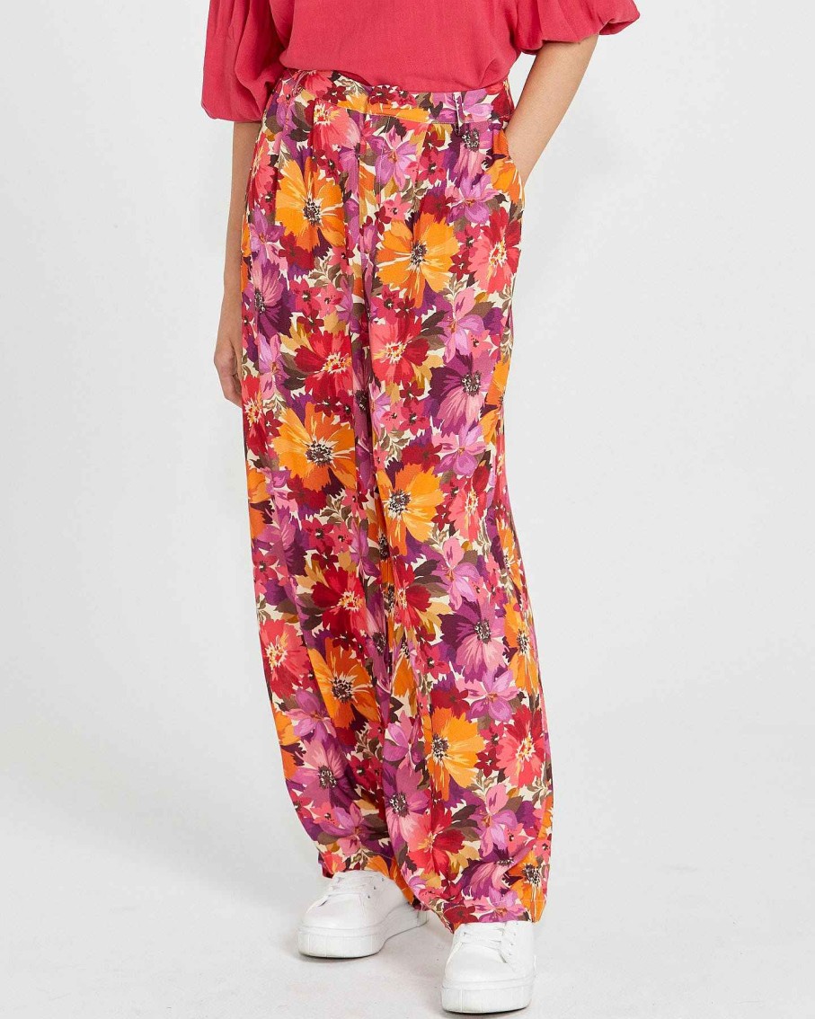 Clothing Sass Clothing | Yasmin Wide Leg Pant Berry Floral