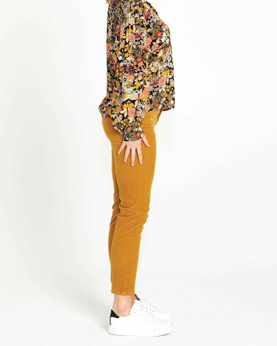 Clothing Sass Clothing | Lilah Skinny Leg Cord Pant Mustard