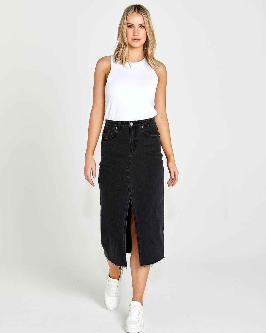 Clothing Sass Clothing | Lottie Denim Midi Skirt 82 Wash