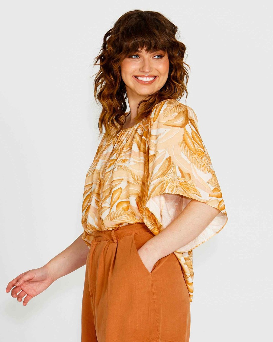 Clothing Sass Clothing | Portia Tunic Smock Top Yellow Palm Springs