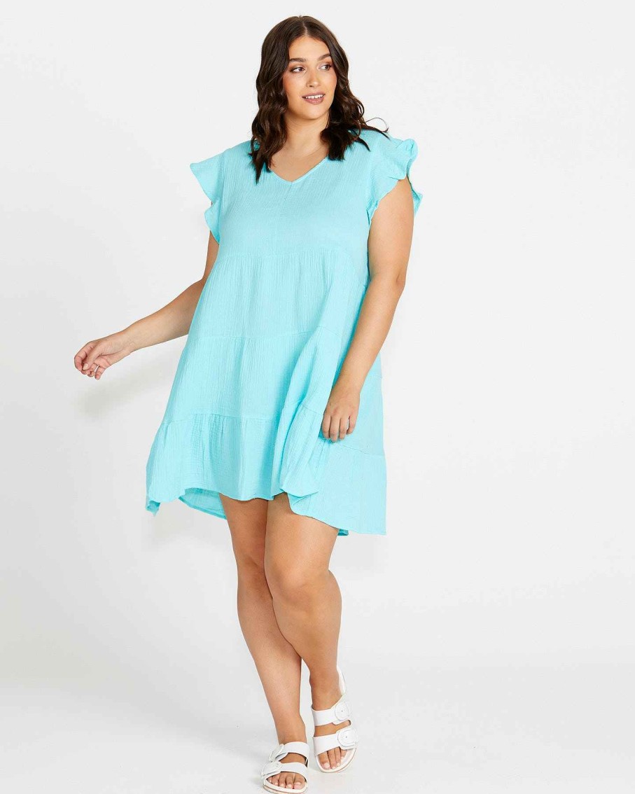 Clothing Sass Clothing | Felix Tiered Mini Dress Aqua