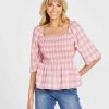 Clothing Sass Clothing | Stevie Shirred Top Pink Check