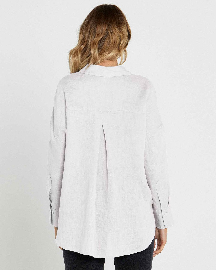 Clothing Sass Clothing | Teresa Linen Oversized Buttondown Shirt White