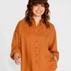 Clothing Sass Clothing | Zahlia Oversized Button-Up Lyocell Shirt Sandy Tan