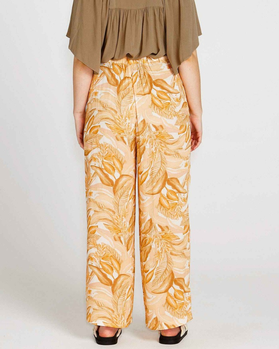 Clothing Sass Clothing | Portia Elasticated Wide Leg Linen-Blend Pants Yellow Palm Springs