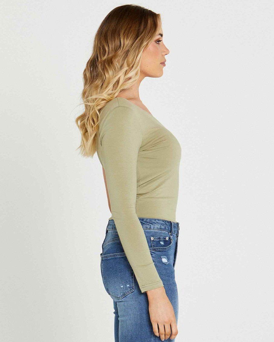 Clothing Sass Clothing | Anna One Sleeve Top Sage Green