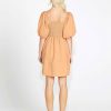 Clothing Sass Clothing | Aria Square Neck Shirred Back Balloon Sleeve Cotton/Linen Mini Dress Tan