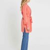 Clothing Sass Clothing | Tabatha Knit Belted Midi Cardi Coral