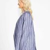 Clothing Sass Clothing | Lydia Striped Double Breasted Linen-Blend Blazer Navy Stripe