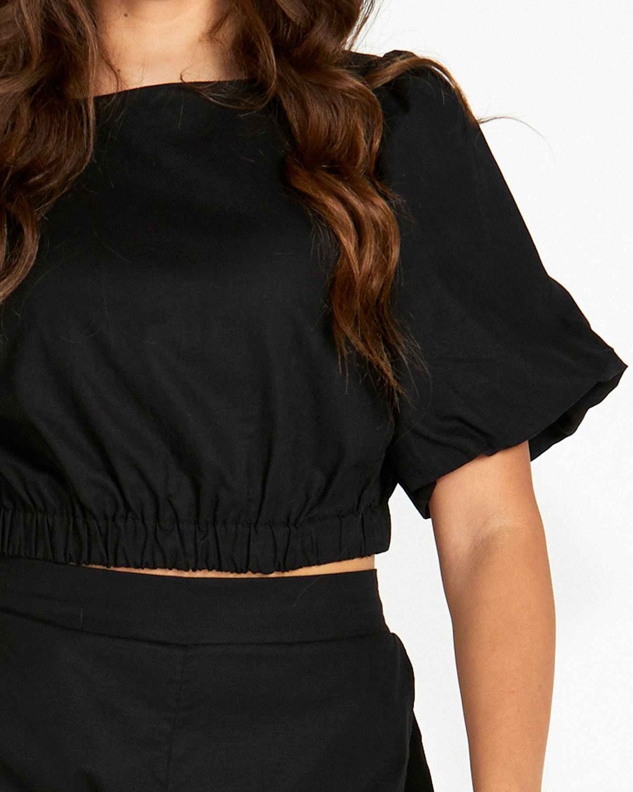 Clothing Sass Clothing | Marnie Balloon Sleeve Top Black