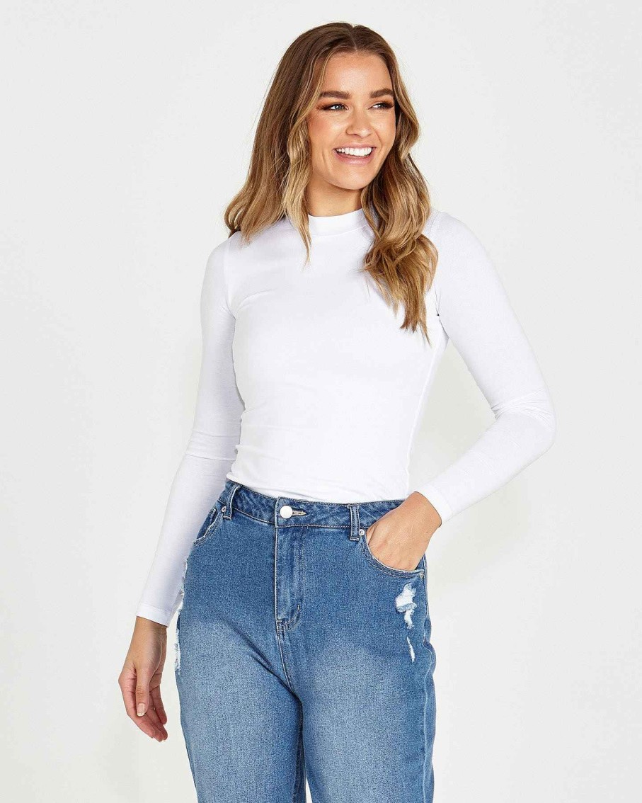 Clothing Sass Clothing | Nisha Mock Neck Top White