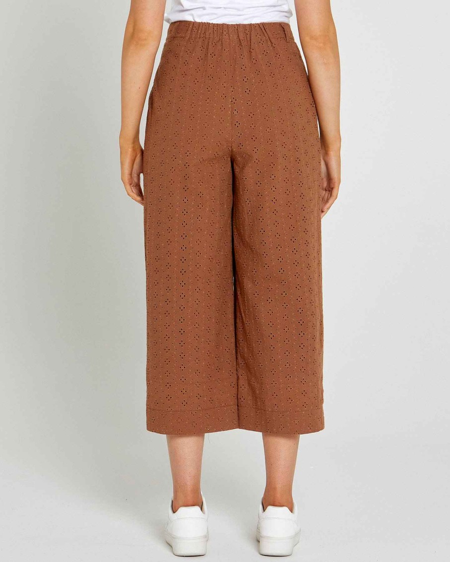 Clothing Sass Clothing | Sofia Embroidered Wide Leg Pant Mocha Brown