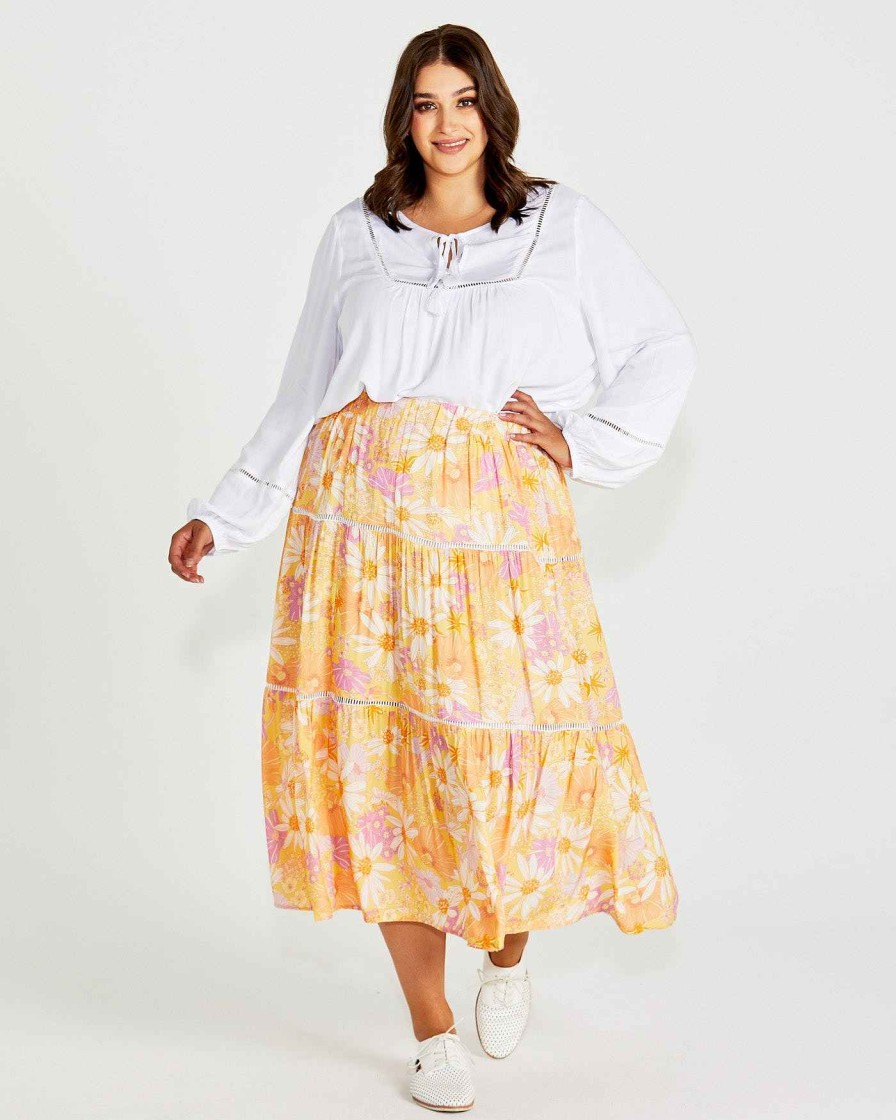 Clothing Sass Clothing | Montana Tiered Skirt Tropical Floral