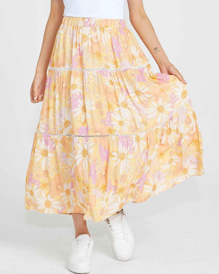 Clothing Sass Clothing | Montana Tiered Skirt Tropical Floral