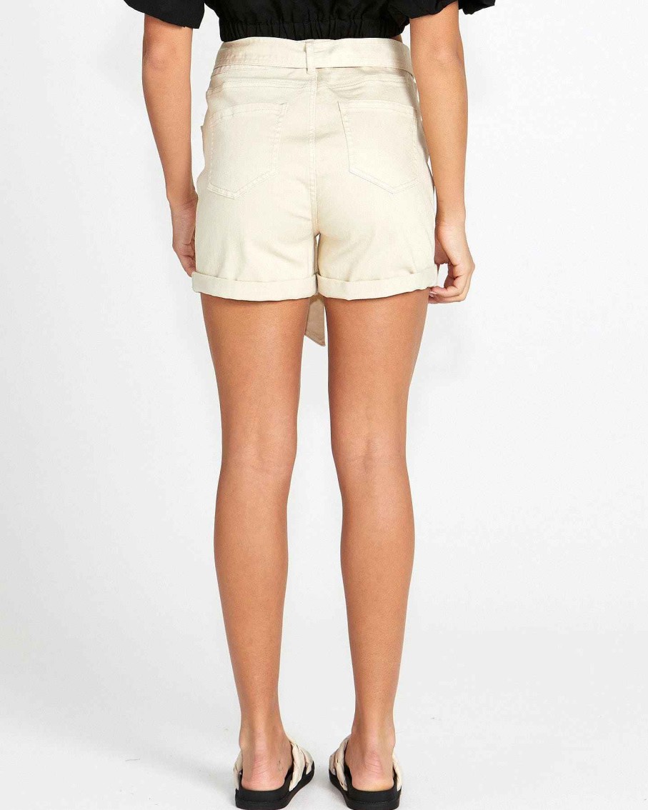 Clothing Sass Clothing | Joni Belted Denim Short Sand