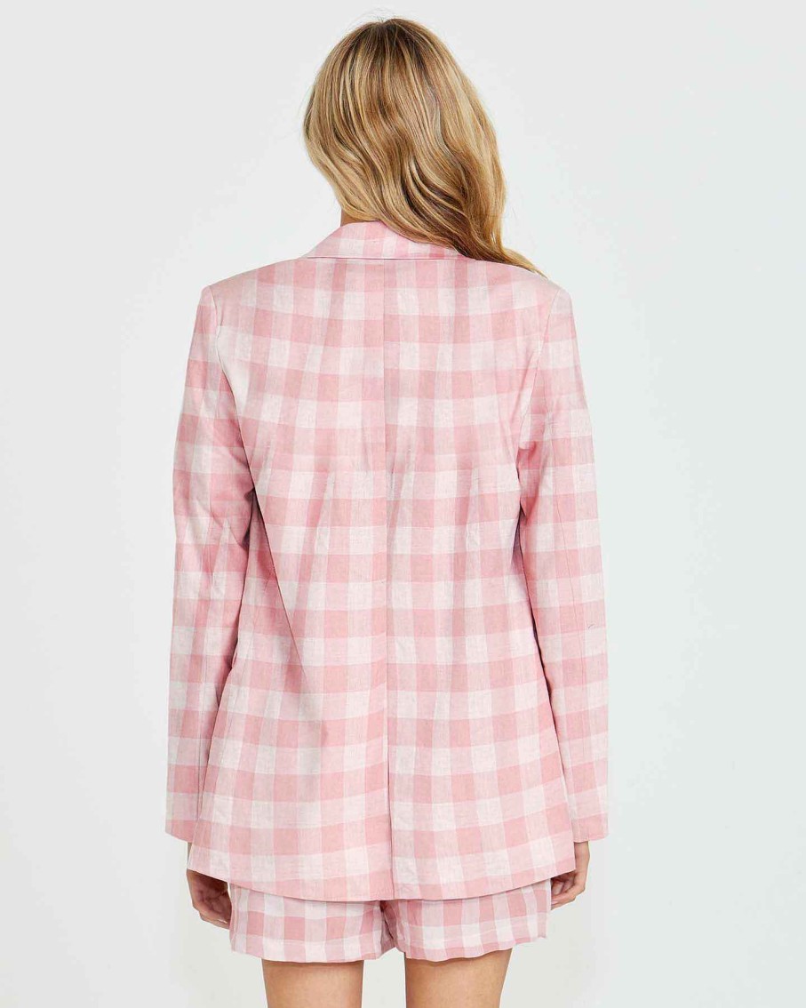 Clothing Sass Clothing | Pippa Blazer Pink Check