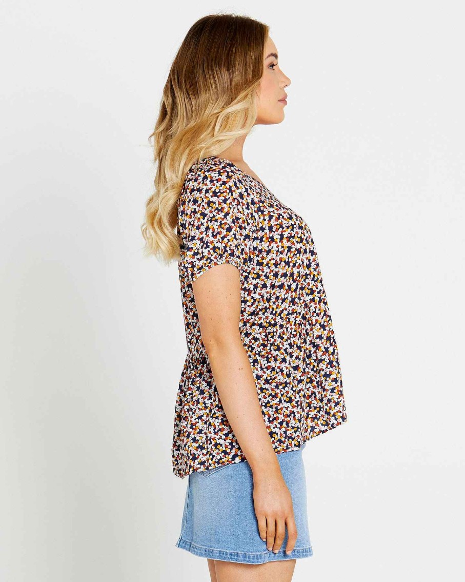 Clothing Sass Clothing | Isobelle Tiered Top Navy Floral Ditsy