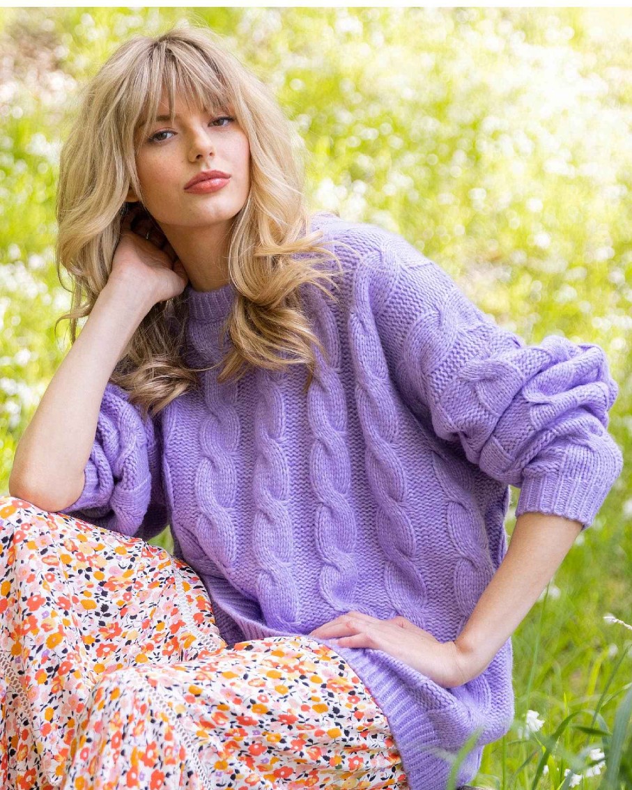 Clothing Sass Clothing | Felicity Cable Knit Top Lavender