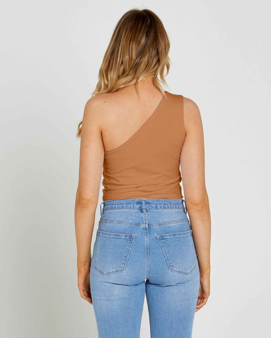 Clothing Sass Clothing | Bec One Shoulder Top Mocha Brown