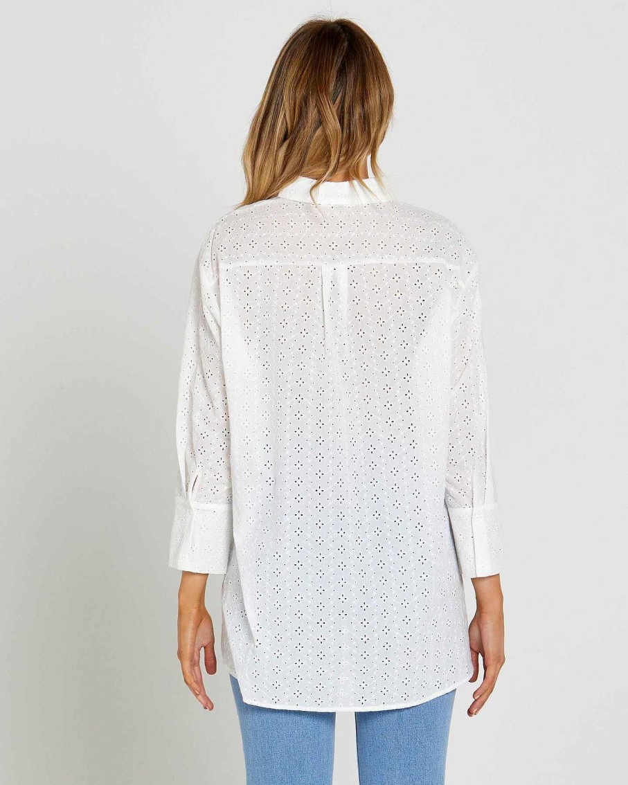 Clothing Sass Clothing | Sofia Oversized Embroidered Shirt White