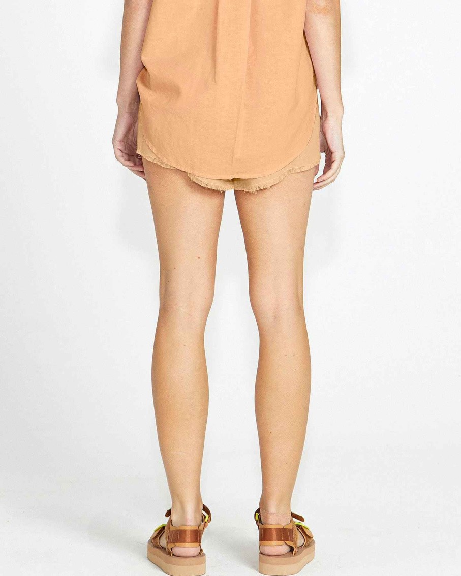 Clothing Sass Clothing | Aria Elastic Waist Drawstring Cotton/Linen Short Tan