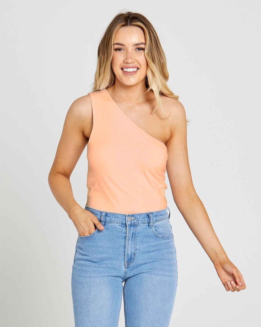 Clothing Sass Clothing | Bec One Shoulder Top Peach