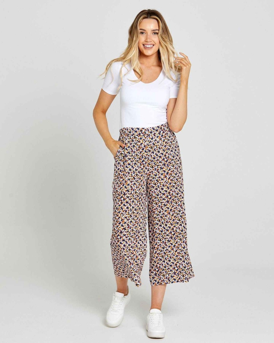 Clothing Sass Clothing | Isobelle Wide Leg Pant Navy Floral Ditsy