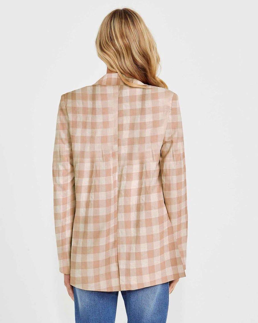 Clothing Sass Clothing | Pippa Blazer Mocha Check