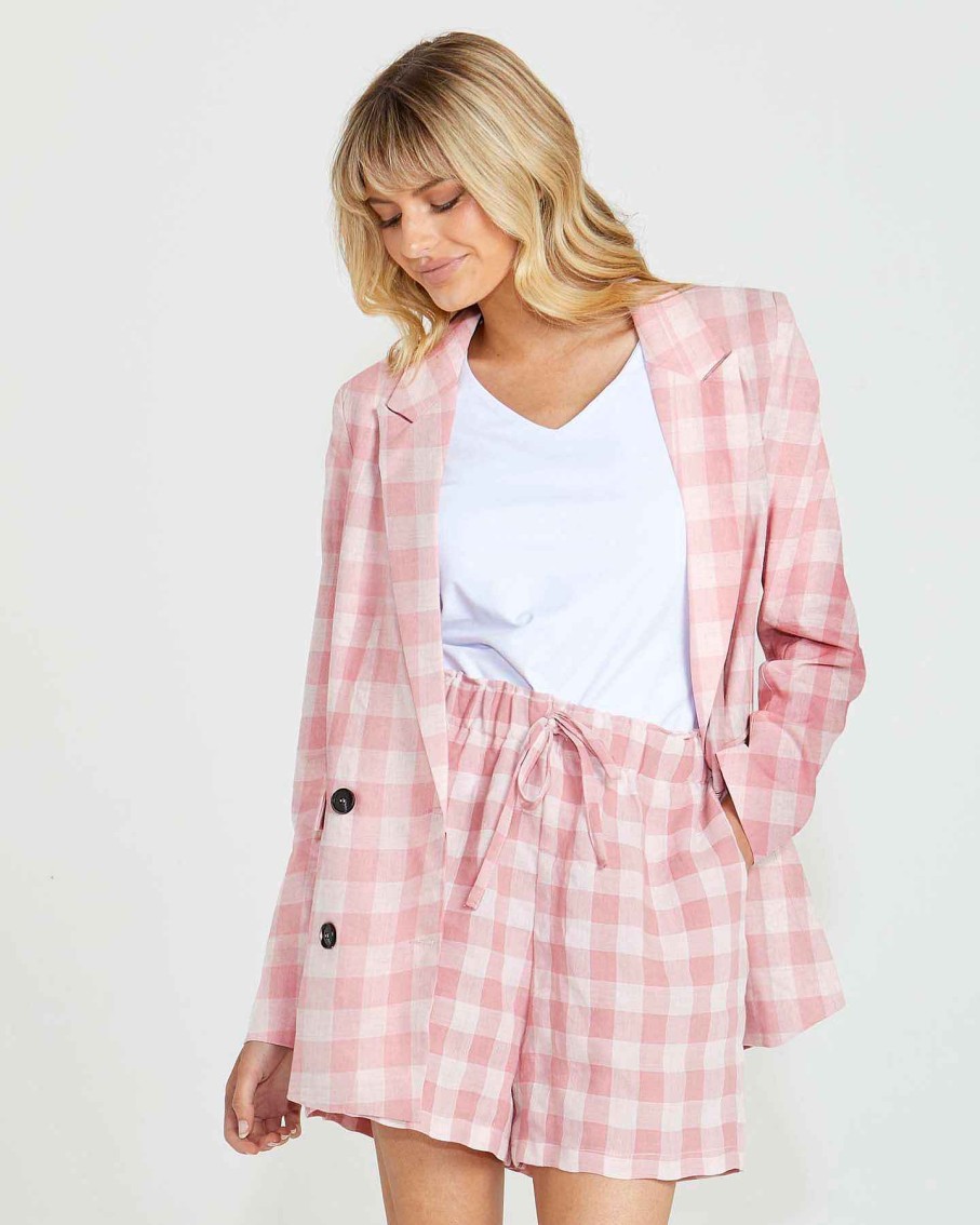 Clothing Sass Clothing | Pippa Blazer Pink Check