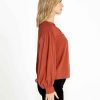 Clothing Sass Clothing | Brigitte Shirred Shoulder Top Chestnut