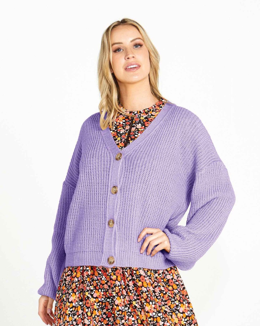 Clothing Sass Clothing | Celine Button Thru Cardi Lavender