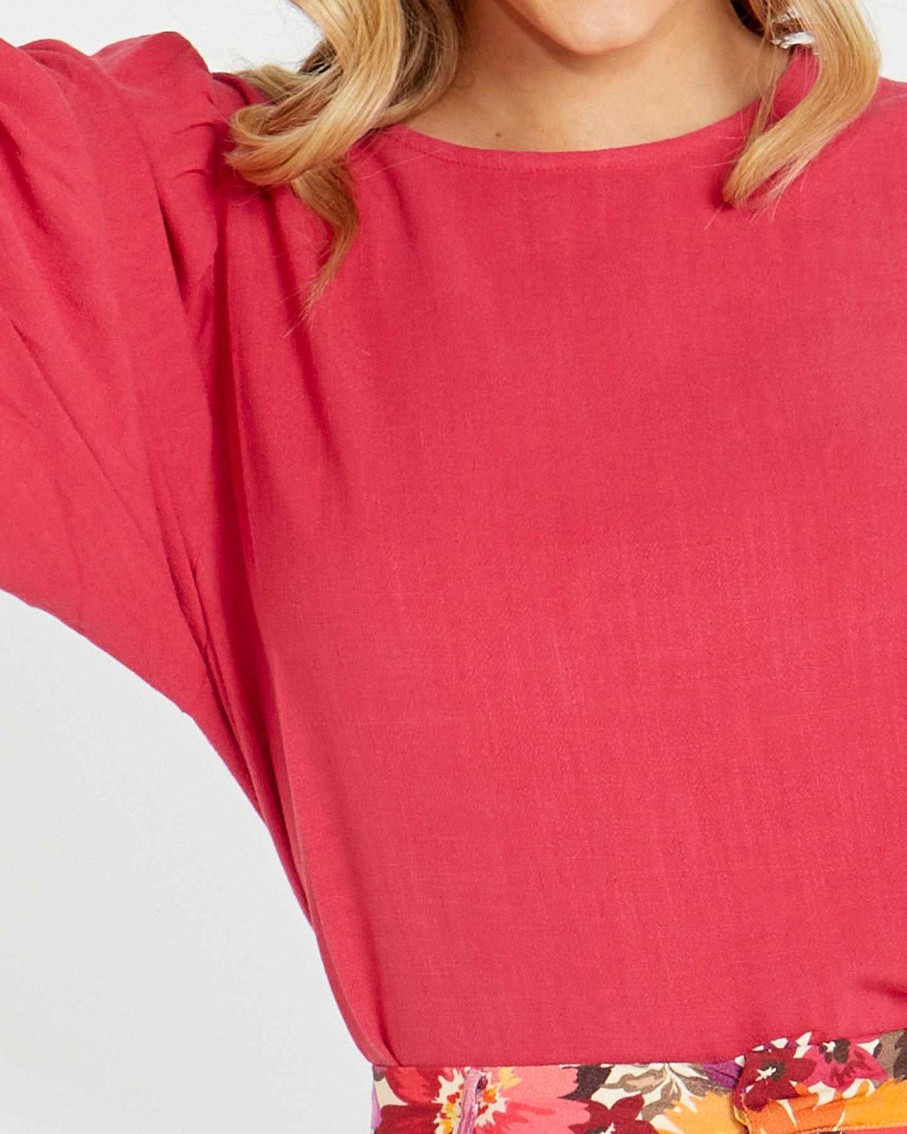 Clothing Sass Clothing | Roxanne Balloon Sleeve Top Berry