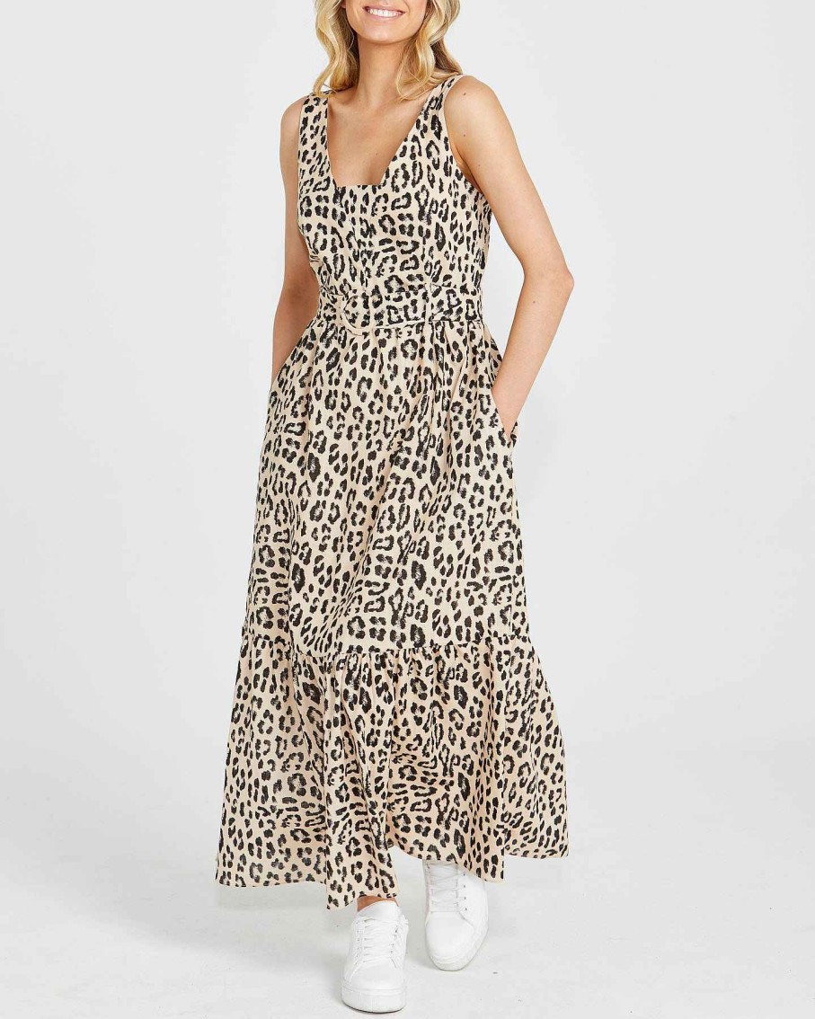 Clothing Sass Clothing | Emelia Sleeveless Midi Dress Animal