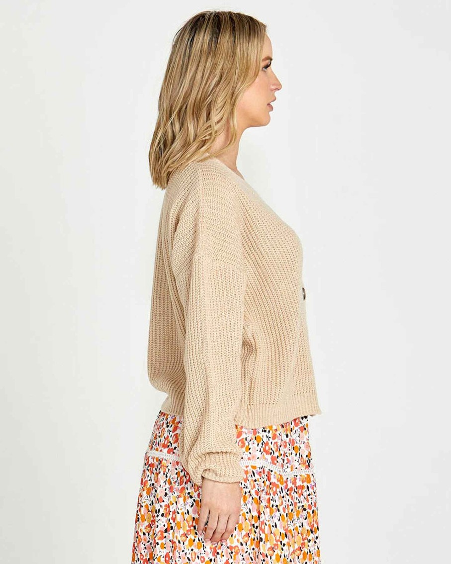 Clothing Sass Clothing | Celine Button Thru Cardi Oatmeal