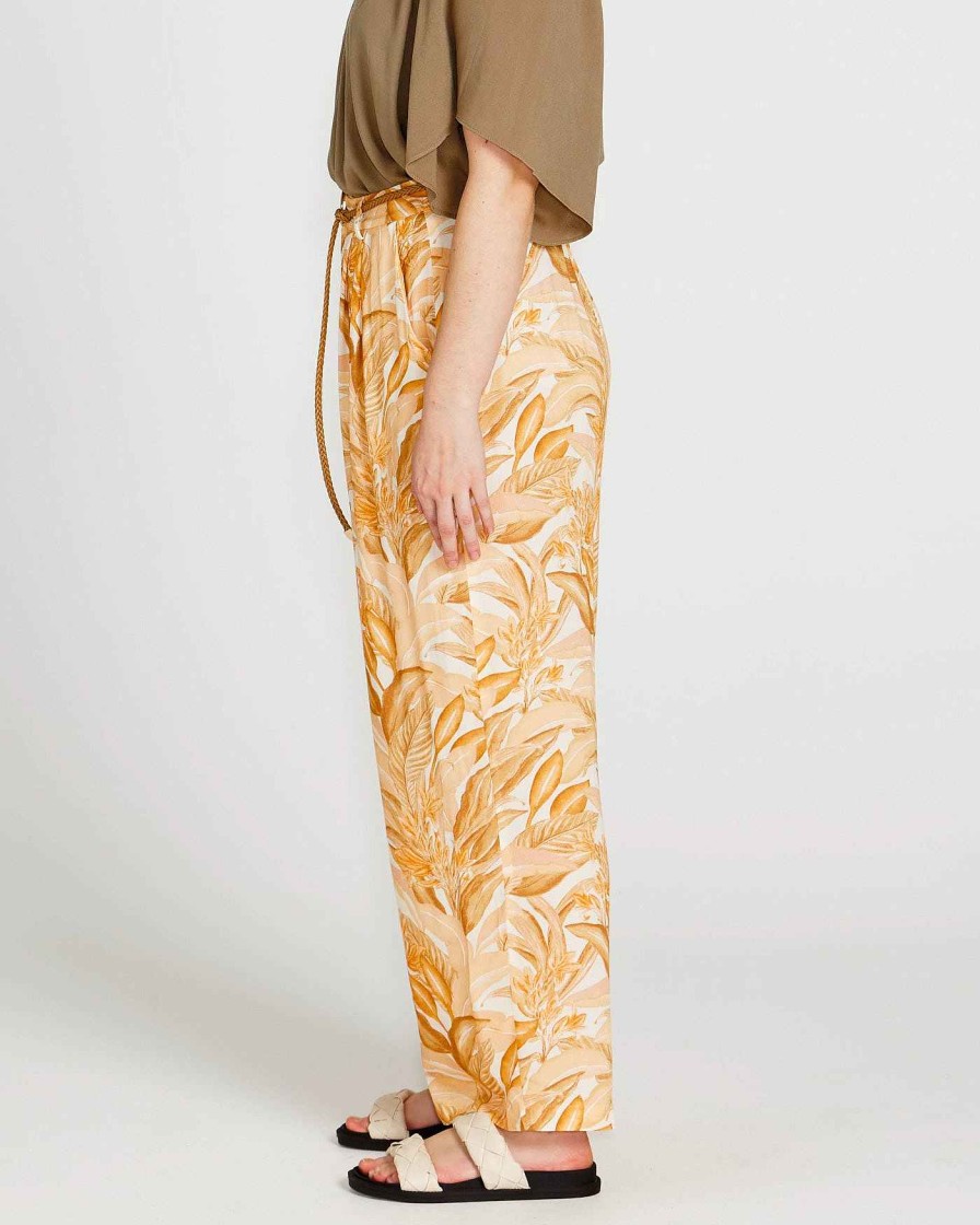 Clothing Sass Clothing | Portia Elasticated Wide Leg Linen-Blend Pants Yellow Palm Springs