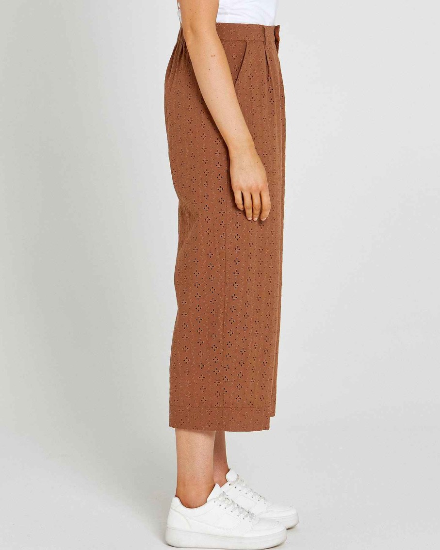 Clothing Sass Clothing | Sofia Embroidered Wide Leg Pant Mocha Brown