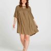 Clothing Sass Clothing | Portia Relaxed Smock Mini Dress Khaki