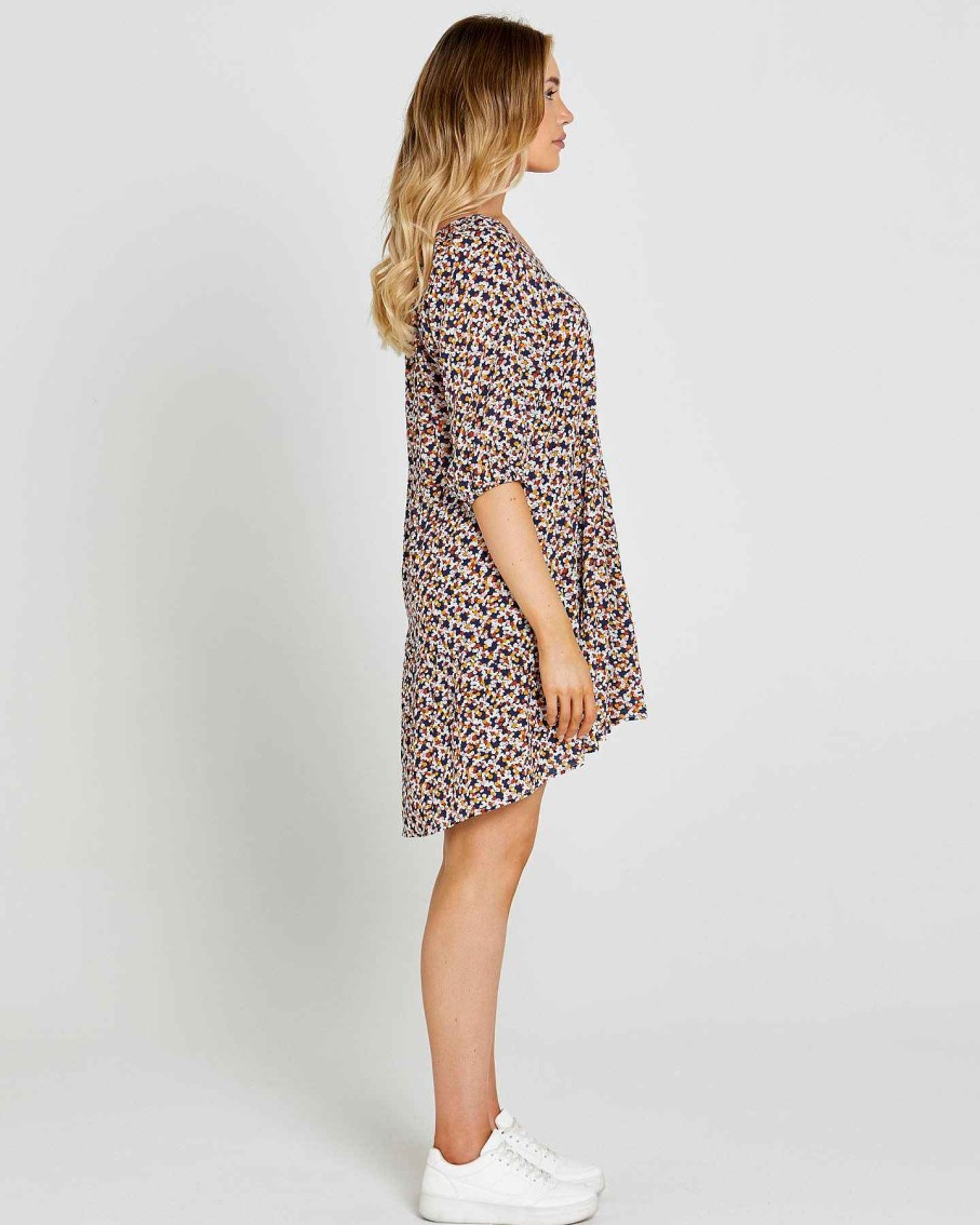 Clothing Sass Clothing | Isobelle Tiered Mini Dress Navy Floral Ditsy