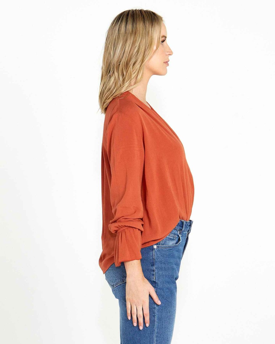 Clothing Sass Clothing | Vivienne Wrap Front Top Chestnut