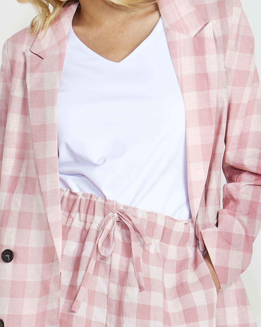 Clothing Sass Clothing | Pippa Blazer Pink Check