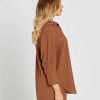 Clothing Sass Clothing | Sofia Oversized Embroidered Shirt Mocha Brown