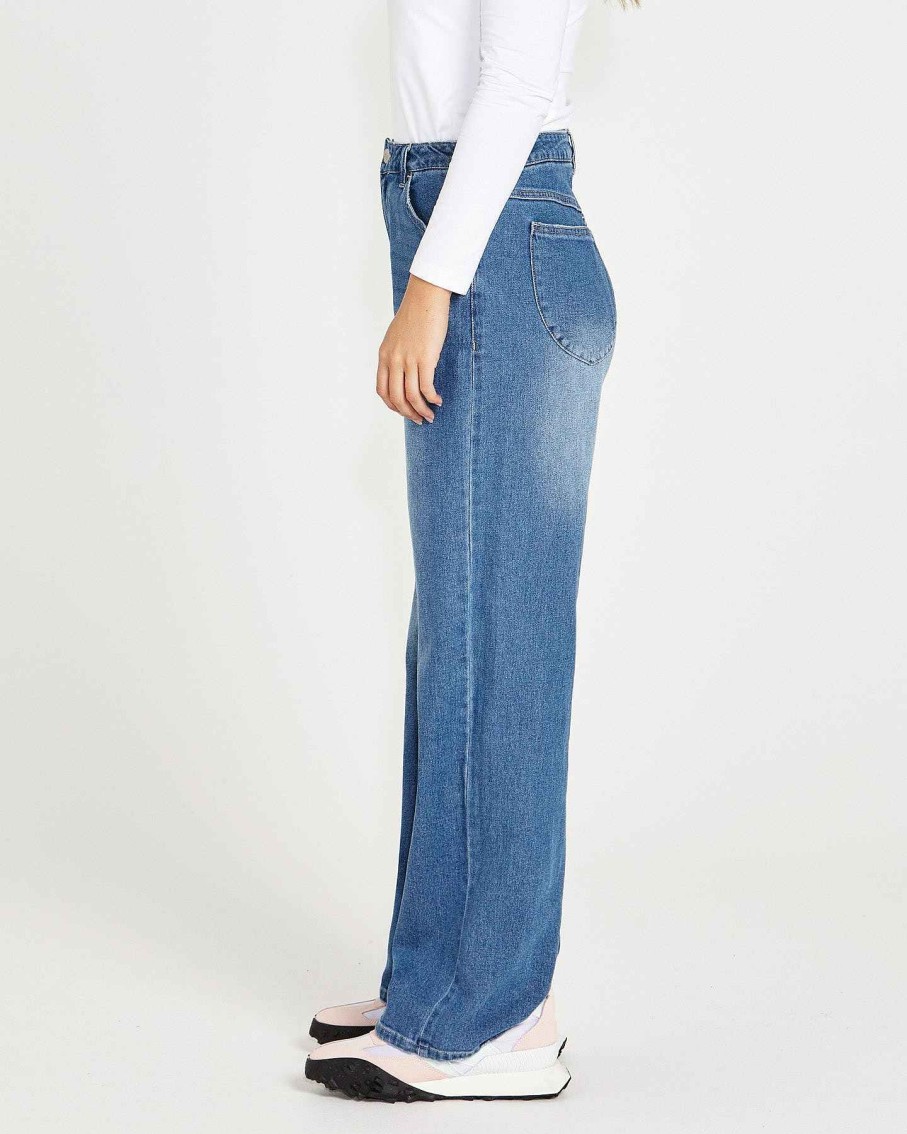 Clothing Sass Clothing | Emerald High Waisted Wide Leg Jeans 80 Wash