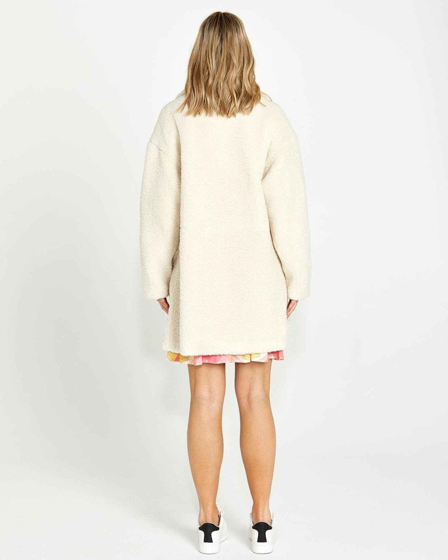 Clothing Sass Clothing | Gina Sherpa Raglan Sleeve Coat Cream