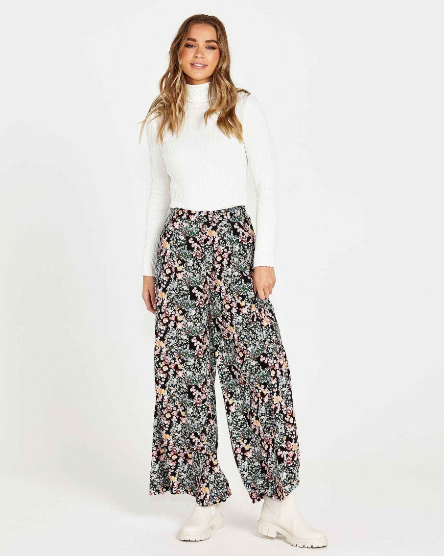 Clothing Sass Clothing | June Wide Leg Pant Patchwork Floral